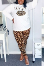 Leopard print Casual Leopard Patchwork O Neck Long Sleeve Regular Sleeve Two Pieces