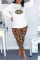 Leopard print Casual Leopard Split Joint O Neck Long Sleeve Regular Sleeve Two Pieces
