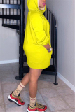 Yellow Fashion Casual Solid Draw String Basic Long Sleeve Dresses