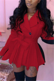 Red Fashion Casual Turndown Collar Long Sleeve Regular Sleeve Patchwork Coats