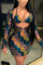 Gold Fashion Sexy Adult Patchwork Print Patchwork V Neck Long Sleeve Knee Length Wrapped Skirt Dresses