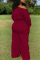 Wine Red Fashion Casual Oblique Collar Long Sleeve Regular Sleeve Solid Plus Size Set