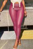 Fuchsia Fashion Casual Skinny Solid Trousers