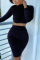 Black Casual Plush Patchwork Solid Patchwork O Neck Long Sleeve Regular Sleeve Short Two Pieces