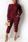 Wine Red Casual Daily Polyester Pit Article Fabrics Solid Pullovers Pants O Neck Long Sleeve Regular Sleeve Regular Two Pieces