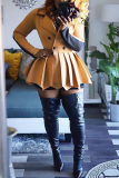 Orange Fashion Casual Turndown Collar Long Sleeve Regular Sleeve Patchwork Coats
