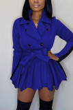 Blue Fashion Casual Turndown Collar Long Sleeve Regular Sleeve Patchwork Coats