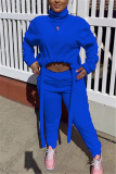 Blue Fashion Street Adult Solid Draw String Turtleneck Long Sleeve Regular Sleeve Short Two Pieces
