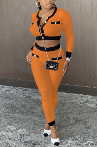 Orange Street Geometric Patchwork O Neck Long Sleeve Regular Sleeve Short Two Pieces
