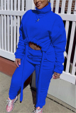 Blue Fashion Street Adult Solid Draw String Turtleneck Long Sleeve Regular Sleeve Short Two Pieces