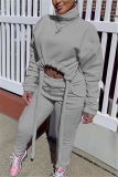 Grey Fashion Street Adult Solid Draw String Turtleneck Long Sleeve Regular Sleeve Short Two Pieces