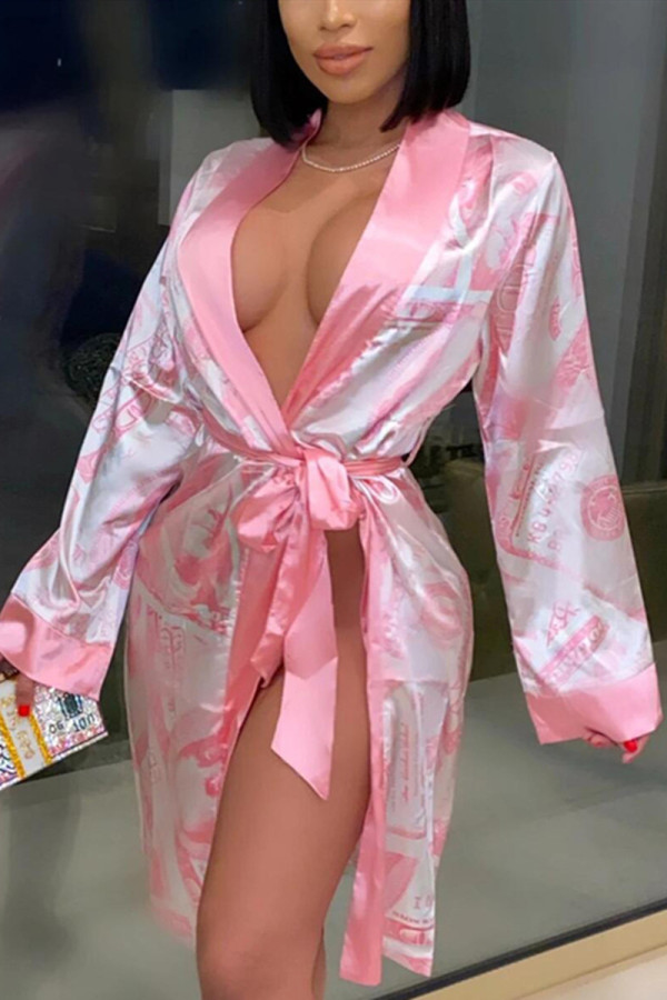 Pink Sexy Print Long Sleeve Long Sleeve Dress Dresses
