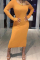 Gold Fashion Sexy Regular Sleeve Long Sleeve Mid Calf Solid Dresses