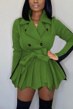 Green Fashion Casual Turndown Collar Long Sleeve Regular Sleeve Patchwork Coats
