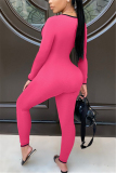 Pink Sexy Print Long Sleeve O Neck Jumpsuits