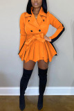 Orange Fashion Casual Turndown Collar Long Sleeve Regular Sleeve Patchwork Coats