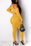 Yellow Fashion Sexy O Neck Off The Shoulder Skinny Solid Jumpsuits