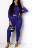Blue Fashion Sexy O Neck Off The Shoulder Skinny Solid Jumpsuits