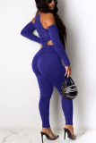 Gray Fashion Sexy O Neck Off The Shoulder Skinny Solid Jumpsuits