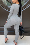 Grey Sexy Print Long Sleeve O Neck Jumpsuits