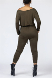 Army Green Fashion Casual Oblique Collar Long Sleeve Regular Sleeve Regular Solid Jumpsuits