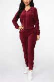 Wine Red Fashion Casual Long Sleeve Hooded Collar Regular Sleeve Regular Solid Two Pieces