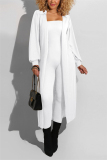 White Fashion Sexy Adult Solid Patchwork Turndown Collar Long Sleeve Regular Sleeve Long Two Pieces