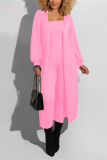 Pink Fashion Sexy Adult Solid Patchwork Turndown Collar Long Sleeve Regular Sleeve Long Two Pieces