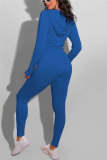 Blue Fashion Casual Long Sleeve Regular Sleeve Regular Solid Two Pieces