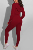 Rose Red Fashion Casual Long Sleeve Regular Sleeve Regular Solid Two Pieces