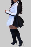 White Fashion Casual Turndown Collar Long Sleeve Regular Sleeve Patchwork Plus Size Dress
