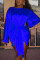 Blue Fashion Casual Regular Sleeve Long Sleeve O Neck Mini Solid Dresses