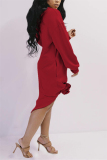 Apricot Fashion Solid Hooded Collar Long Sleeve Long Sleeve Dress Dresses
