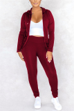 Wine Red Fashion Casual Long Sleeve Regular Sleeve Regular Solid Two Pieces