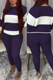 Purple Fashion Casual Long Sleeve O Neck Regular Sleeve Regular Patchwork Two Pieces