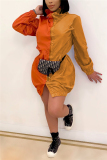 Orange Casual Patchwork Patchwork Turtleneck Long Sleeve Long Sleeve Dress Dresses