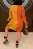 Orange Casual Patchwork Patchwork Turtleneck Long Sleeve Long Sleeve Dress Dresses