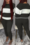 Black Fashion Casual Long Sleeve O Neck Regular Sleeve Regular Patchwork Two Pieces