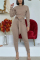 Khaki Fashion Casual Adult Solid Patchwork O Neck Long Sleeve Regular Sleeve Short Two Pieces