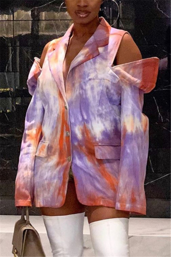 multicolor Sexy Print Turn-back Collar Outerwear