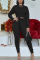 Black Fashion Casual Adult Solid Patchwork O Neck Long Sleeve Regular Sleeve Short Two Pieces