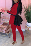 Rose Red Fashion Casual Long Sleeve Turndown Collar Regular Sleeve Regular Patchwork Two Pieces