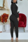 Black Fashion Casual Adult Solid Patchwork O Neck Long Sleeve Regular Sleeve Short Two Pieces