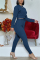 Tibetan Blue Fashion Casual Long Sleeve O Neck Regular Sleeve Short Solid Two Pieces