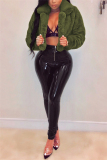Army Green Celebrities Artificial Furs Solid Cardigan Square Collar Outerwear