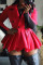 Red Fashion Casual Turndown Collar Long Sleeve Regular Sleeve Patchwork Plus Size Dress