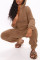 White Fashion Adult Living Plush Solid Split Joint Hooded Collar Straight Jumpsuits