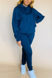 Blue Fashion Casual Long Sleeve Hooded Collar Regular Sleeve Regular Solid Two Pieces
