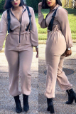 Army Green Fashion Solid Zipper Collar Jumpsuits