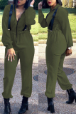 Army Green Fashion Solid Zipper Collar Jumpsuits